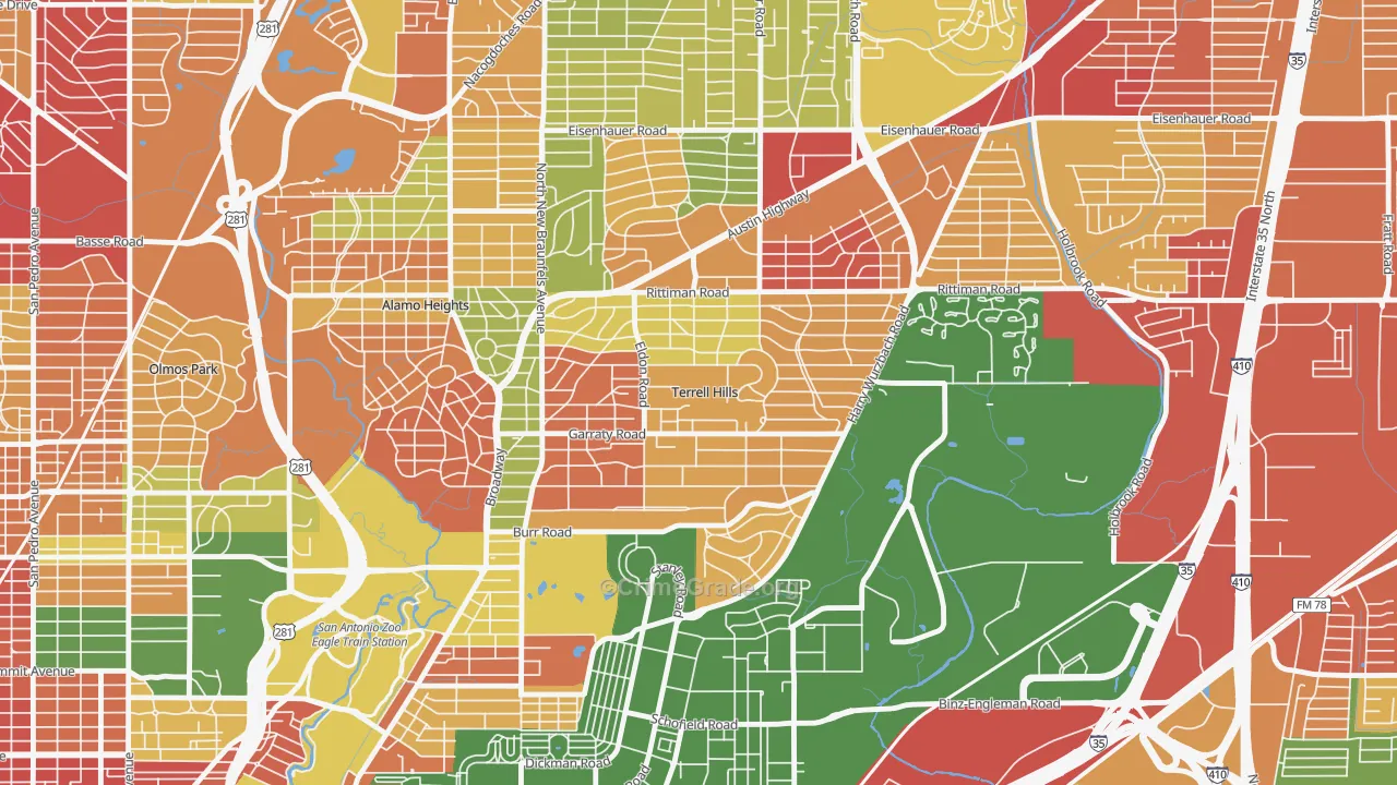 Terrell Hills, TX Map of Burglary Rates