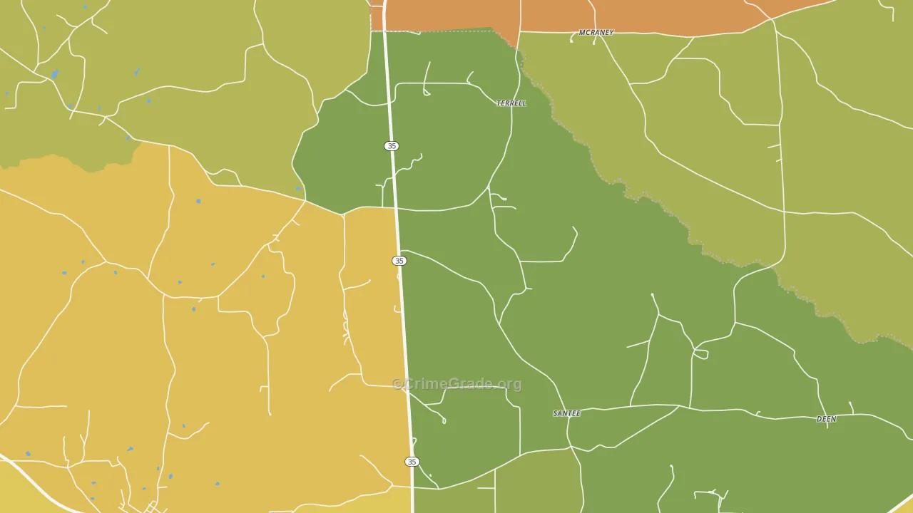 Terrell, MS Map of Burglary Rates