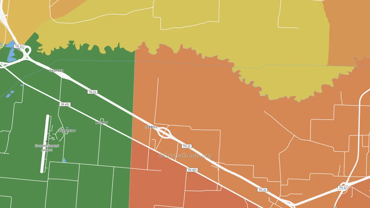 Terrell, TN Map of Burglary Rates