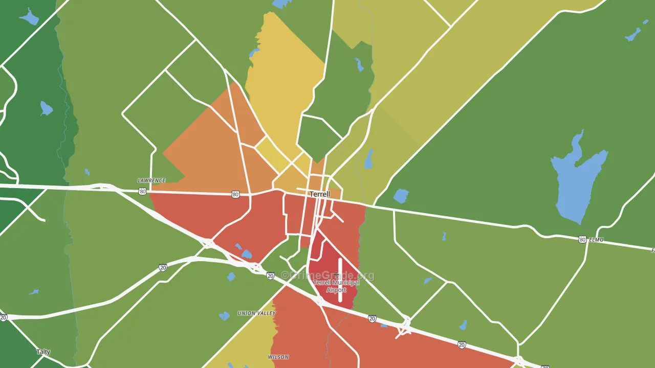 Terrell, TX Map of Burglary Rates