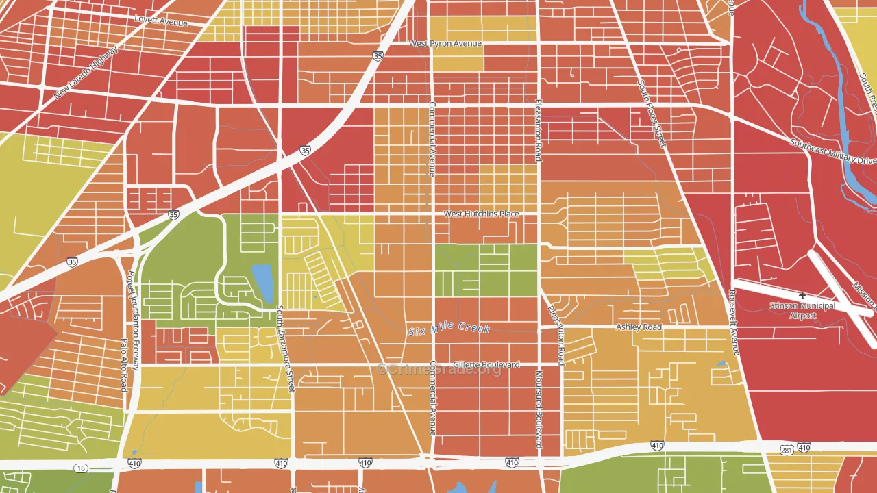 Terrell Wells, San Antonio, TX Map of Burglary Rates