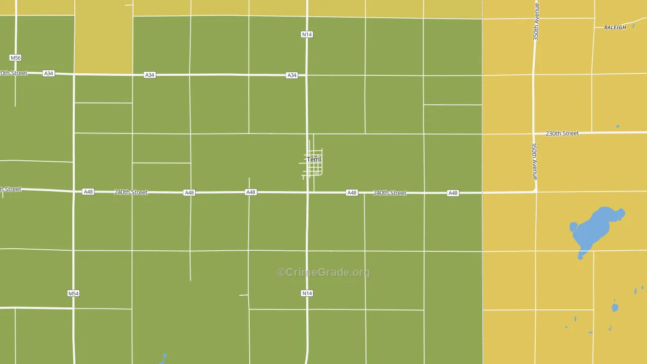 Terril, IA Map of Burglary Rates