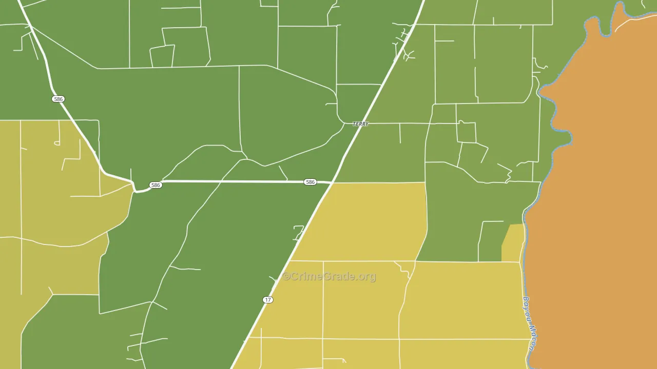 Terry, LA Map of Burglary Rates