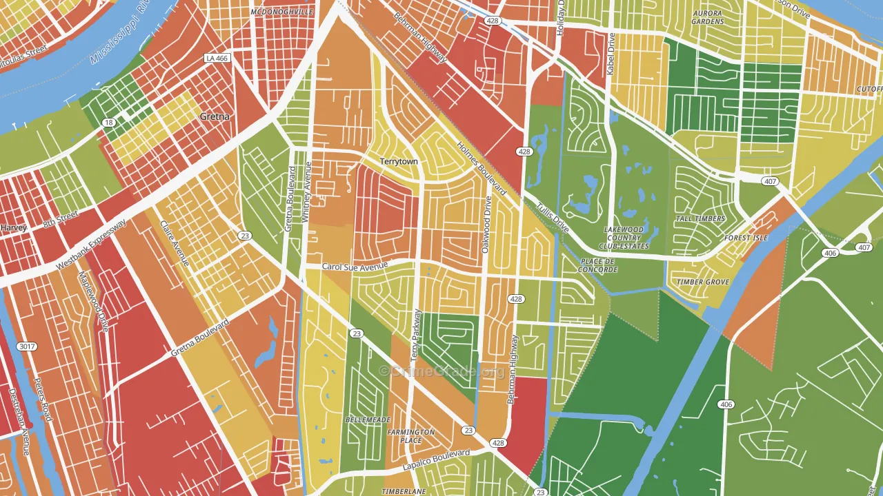 Terrytown, LA Map of Burglary Rates
