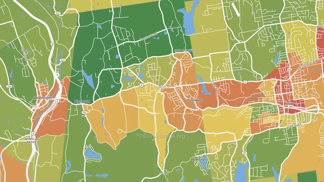 Terryville, CT Map of Burglary Rates