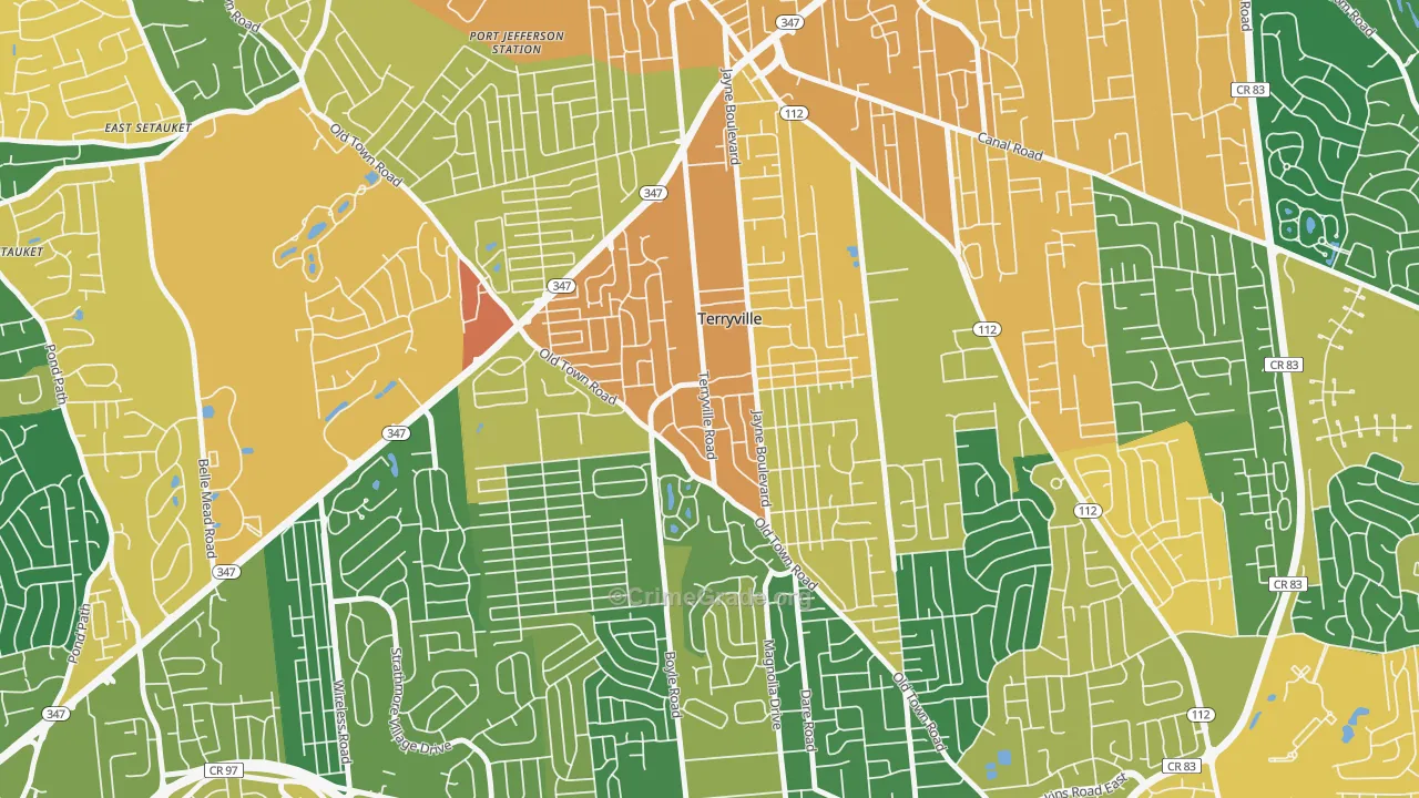 Terryville, NY Map of Burglary Rates