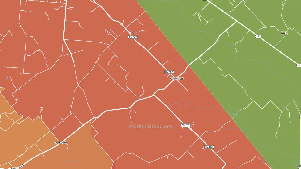 Terryville, TX Map of Burglary Rates
