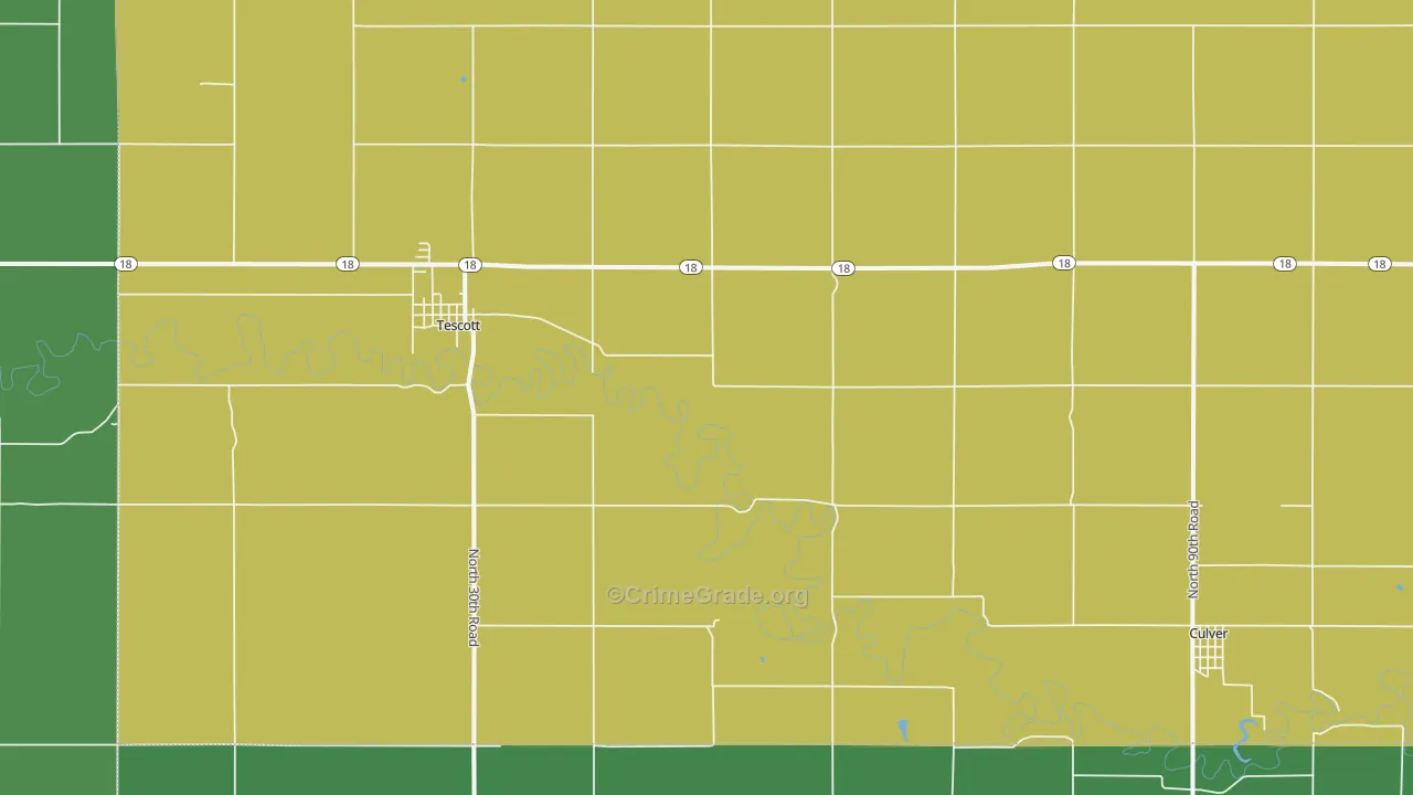 Tescott, KS Map of Burglary Rates