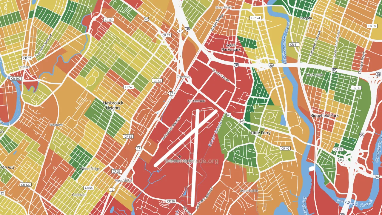 Teterboro, NJ Map of Burglary Rates