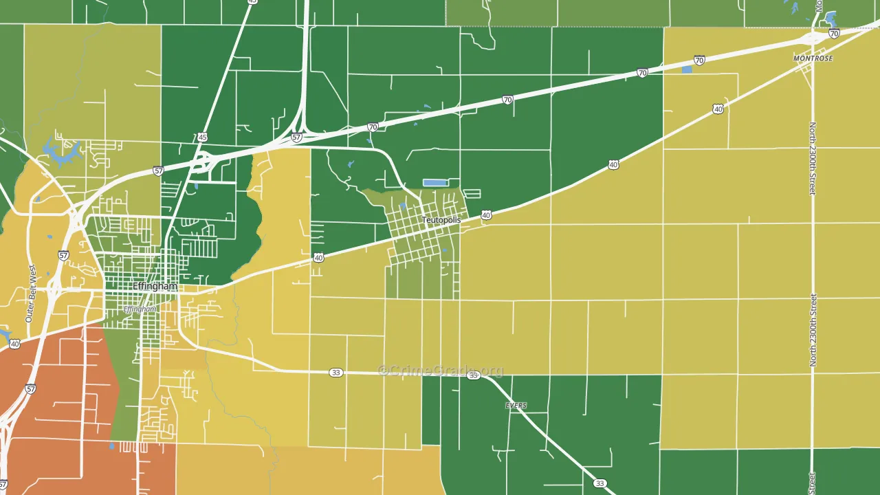 Teutopolis, IL Map of Burglary Rates