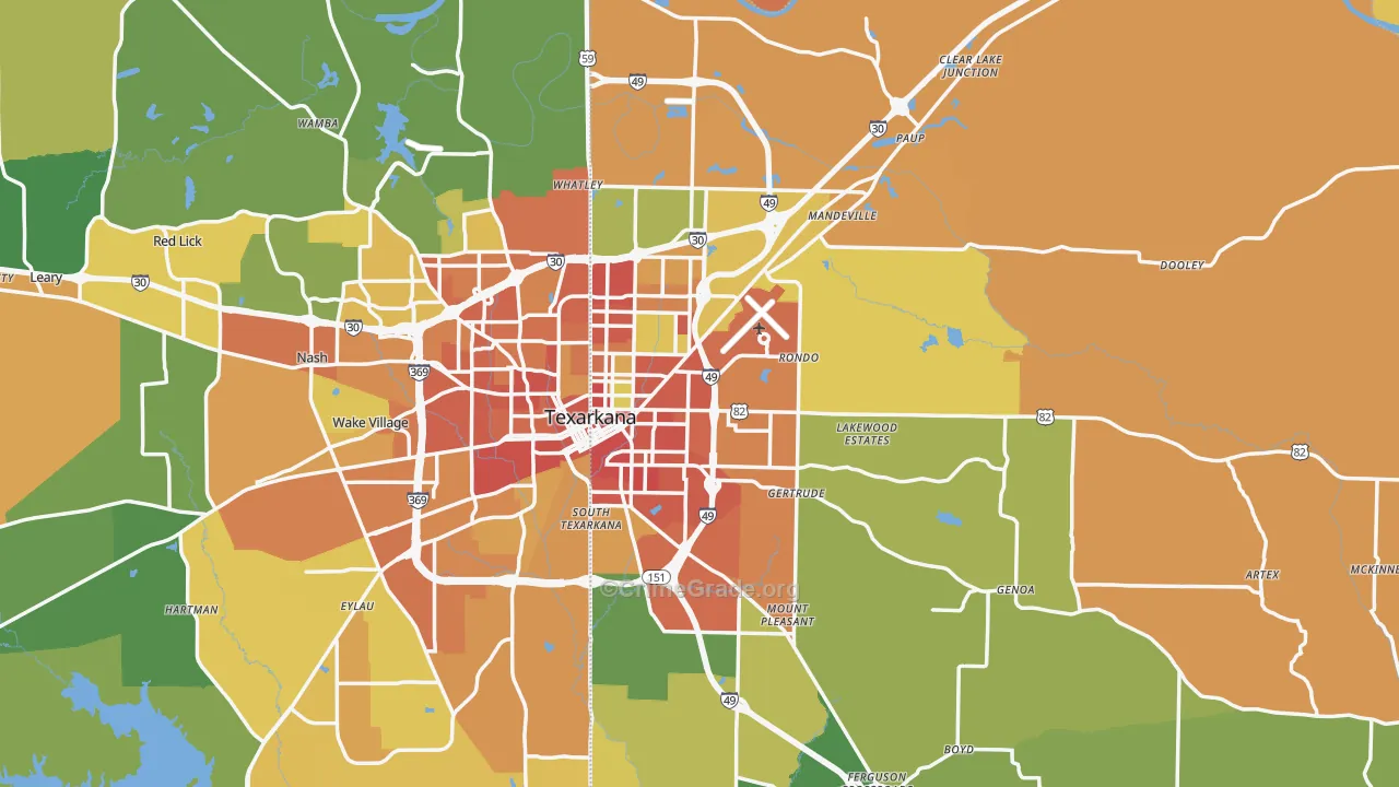 Texarkana, AR Map of Burglary Rates