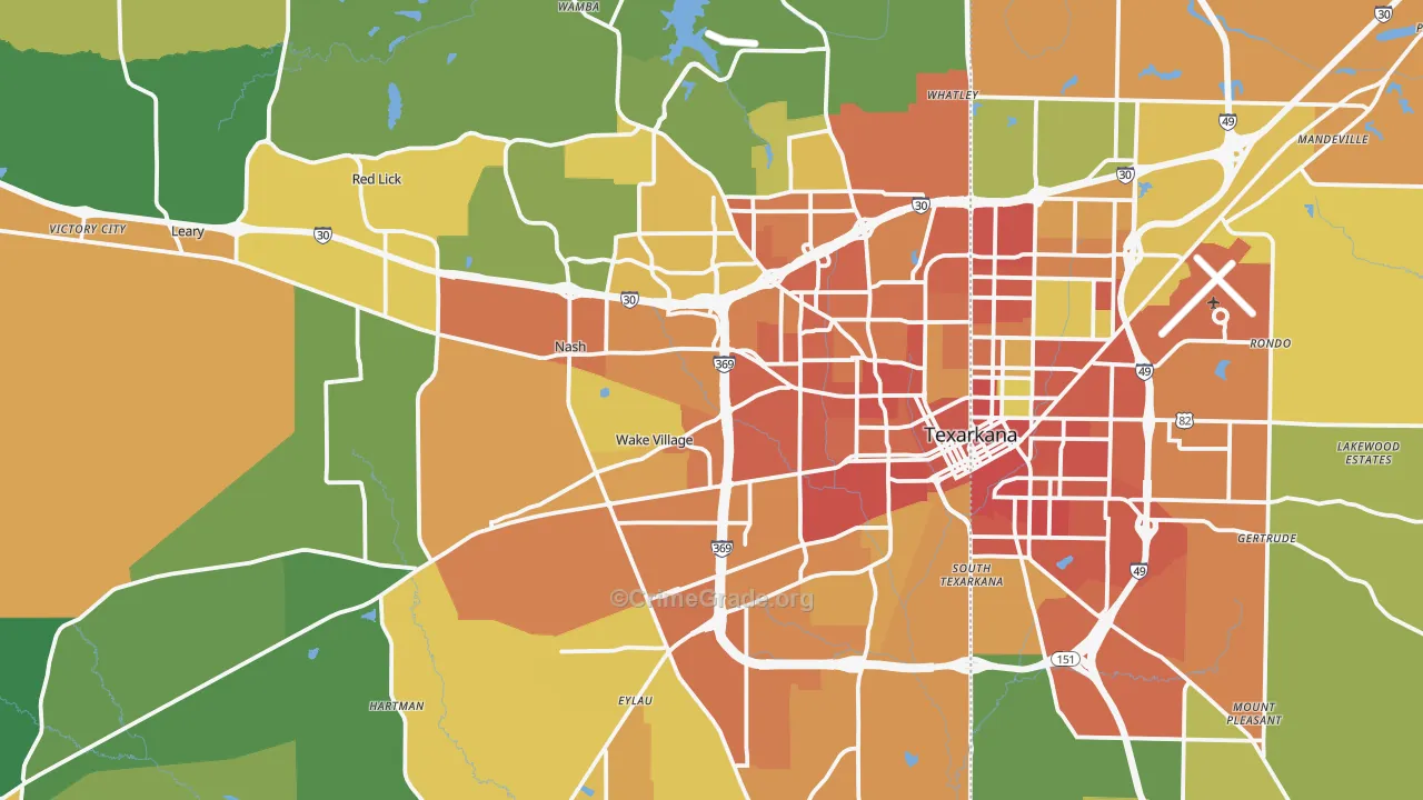 Texarkana, TX Map of Burglary Rates