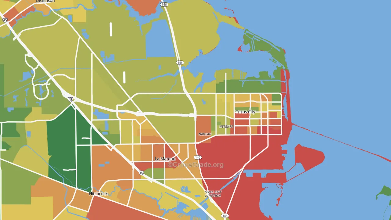 Texas City, TX Map of Burglary Rates