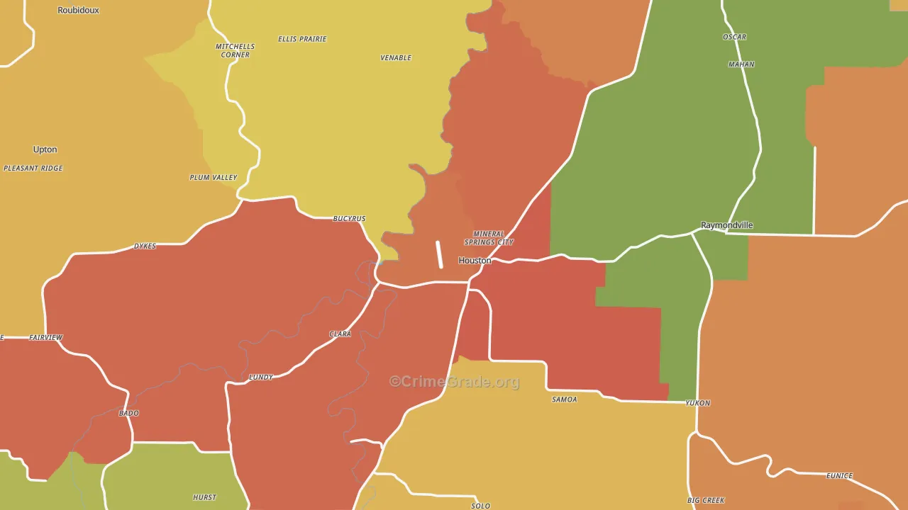 Texas County, MO Map of Burglary Rates
