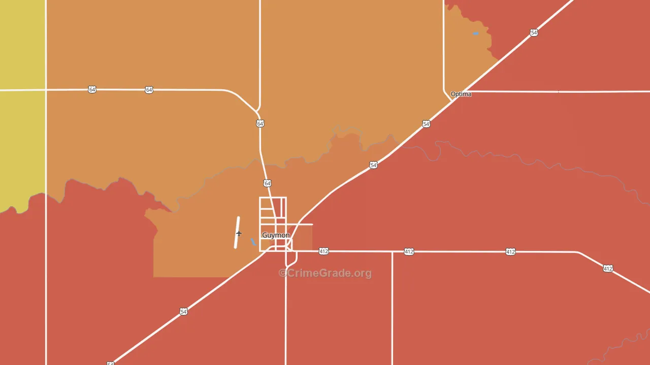 Texas County, OK Map of Burglary Rates