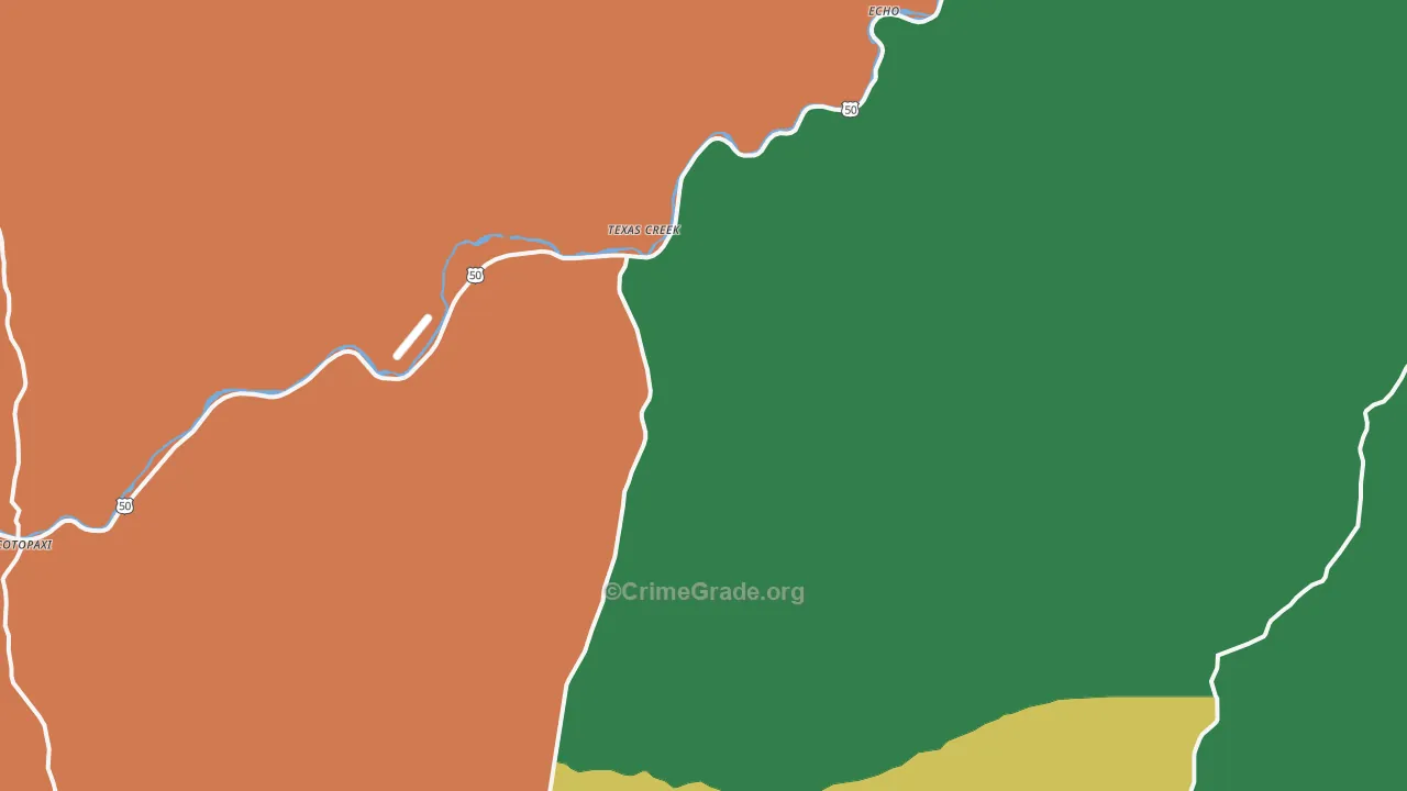 Texas Creek, CO Map of Burglary Rates