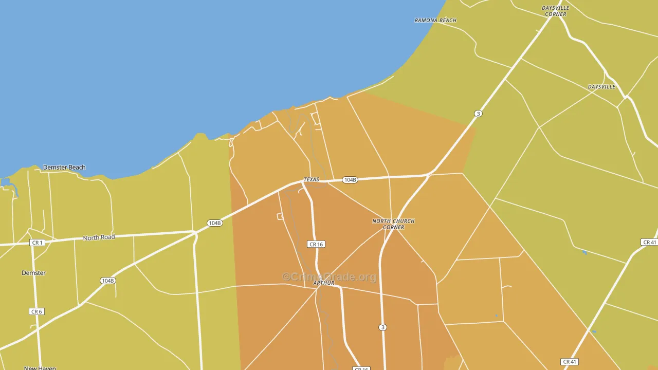 Texas, NY Map of Burglary Rates