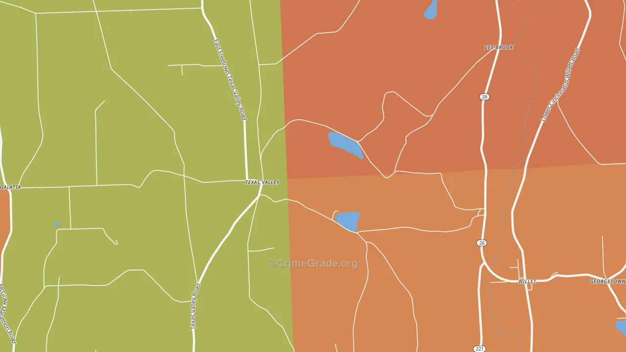 Texas Valley, NY Map of Burglary Rates