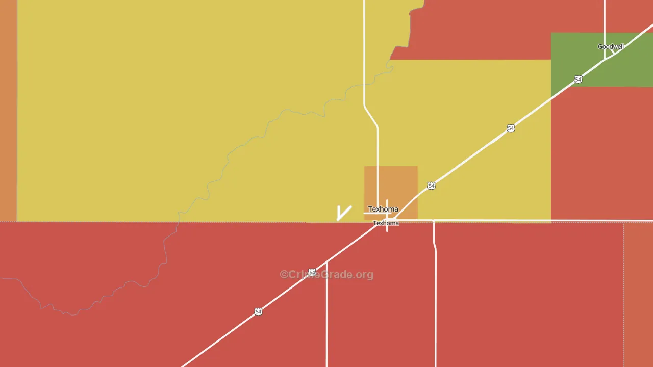 Texhoma, OK Map of Burglary Rates