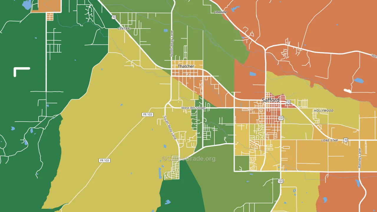 Thatcher, AZ Map of Burglary Rates