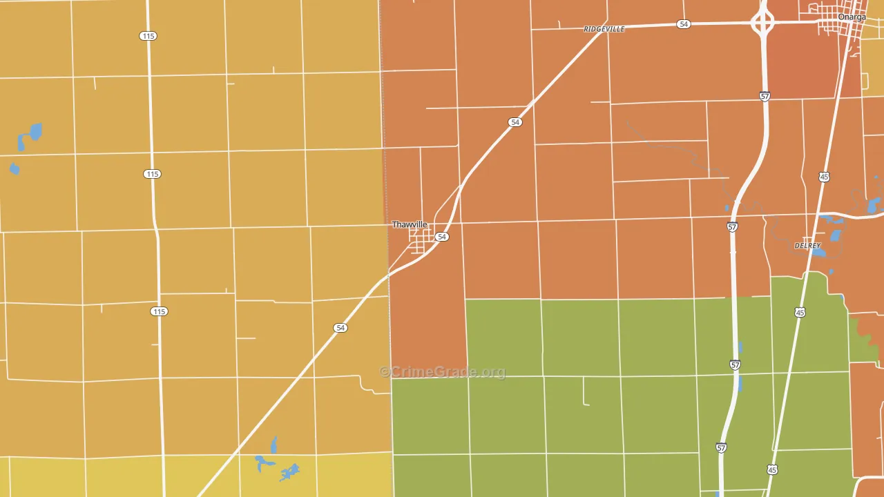 Thawville, IL Map of Burglary Rates