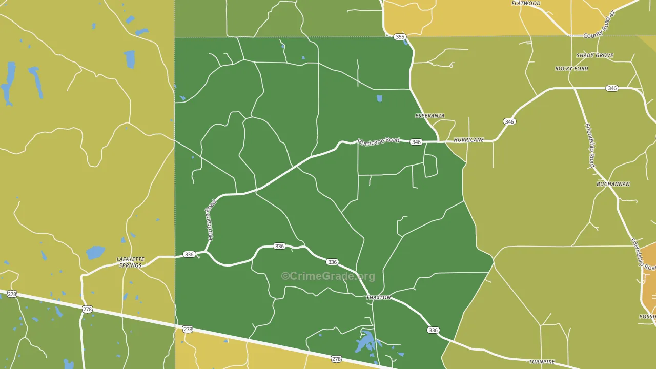 Thaxton, MS Map of Burglary Rates