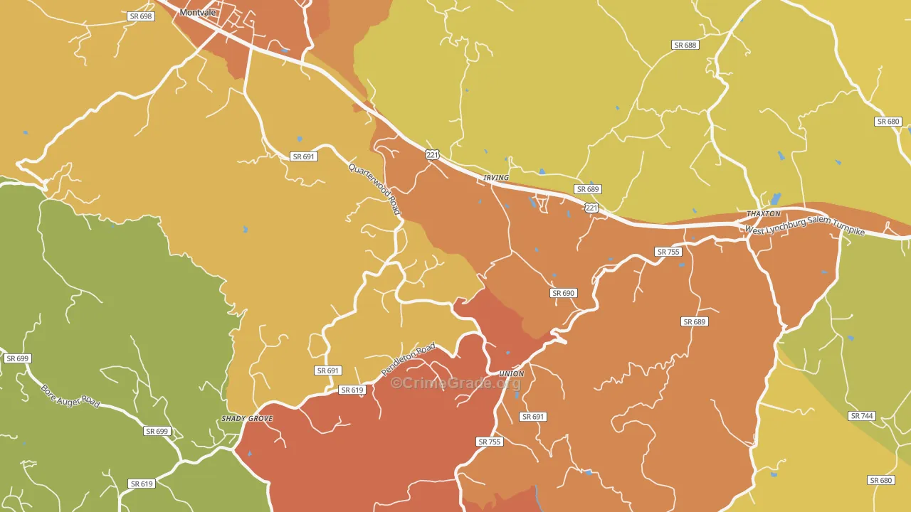 Thaxton, VA Map of Burglary Rates