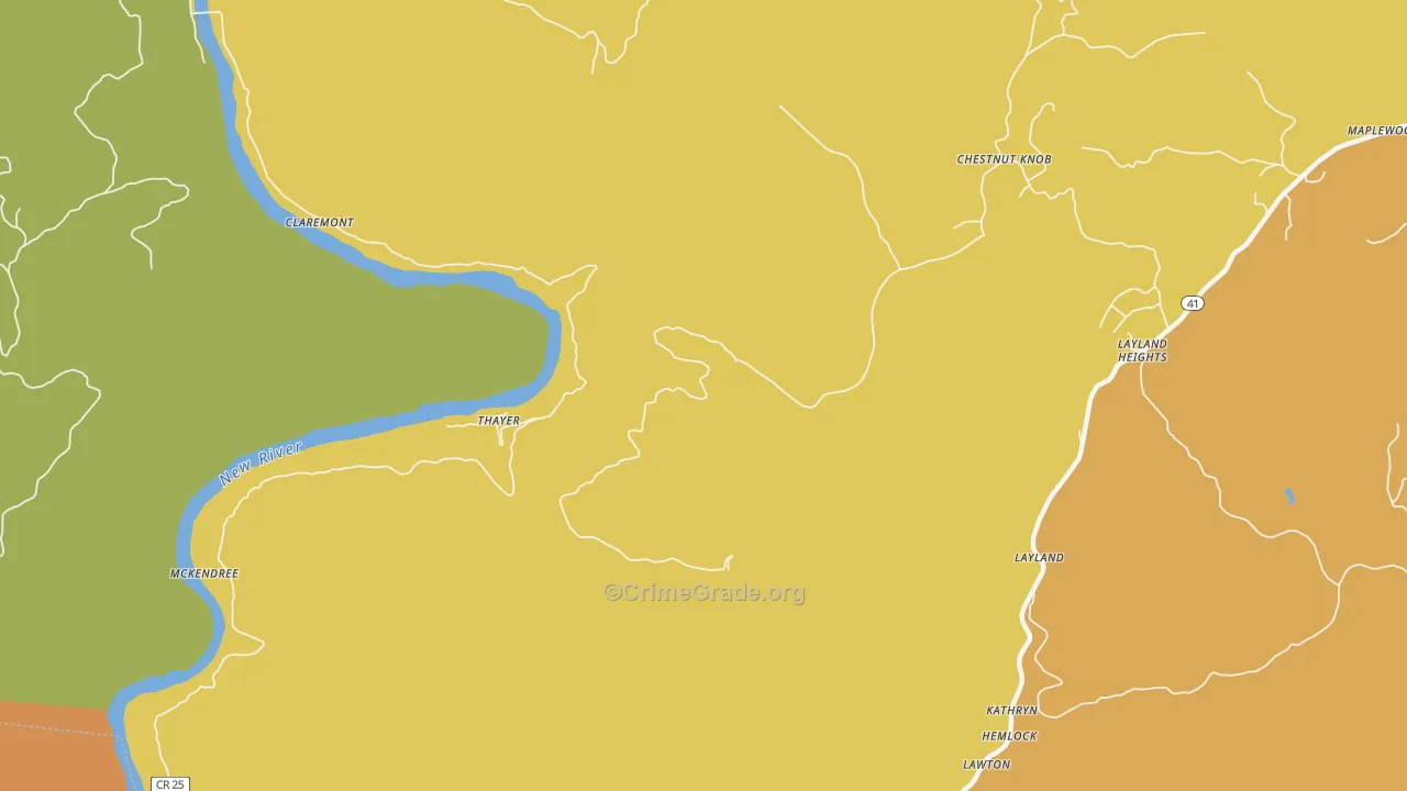 Thayer, WV Map of Burglary Rates