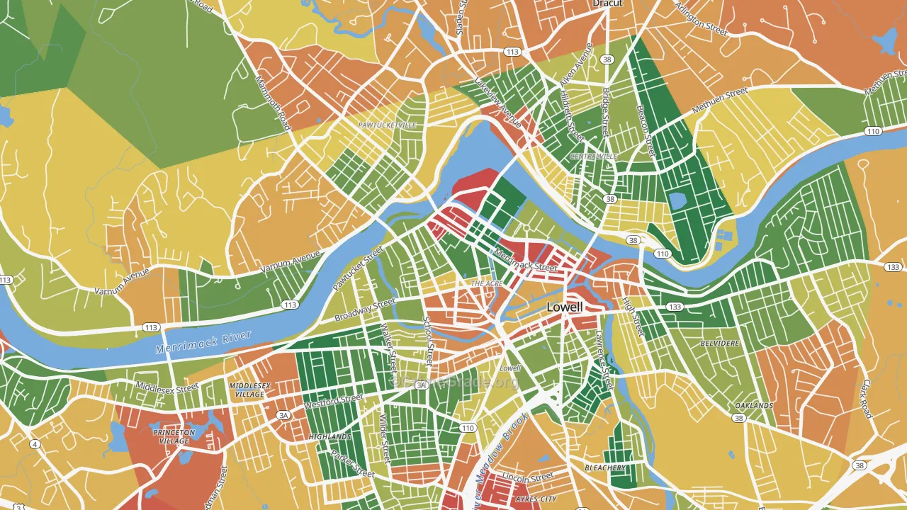 The Acre, Lowell, MA Map of Burglary Rates