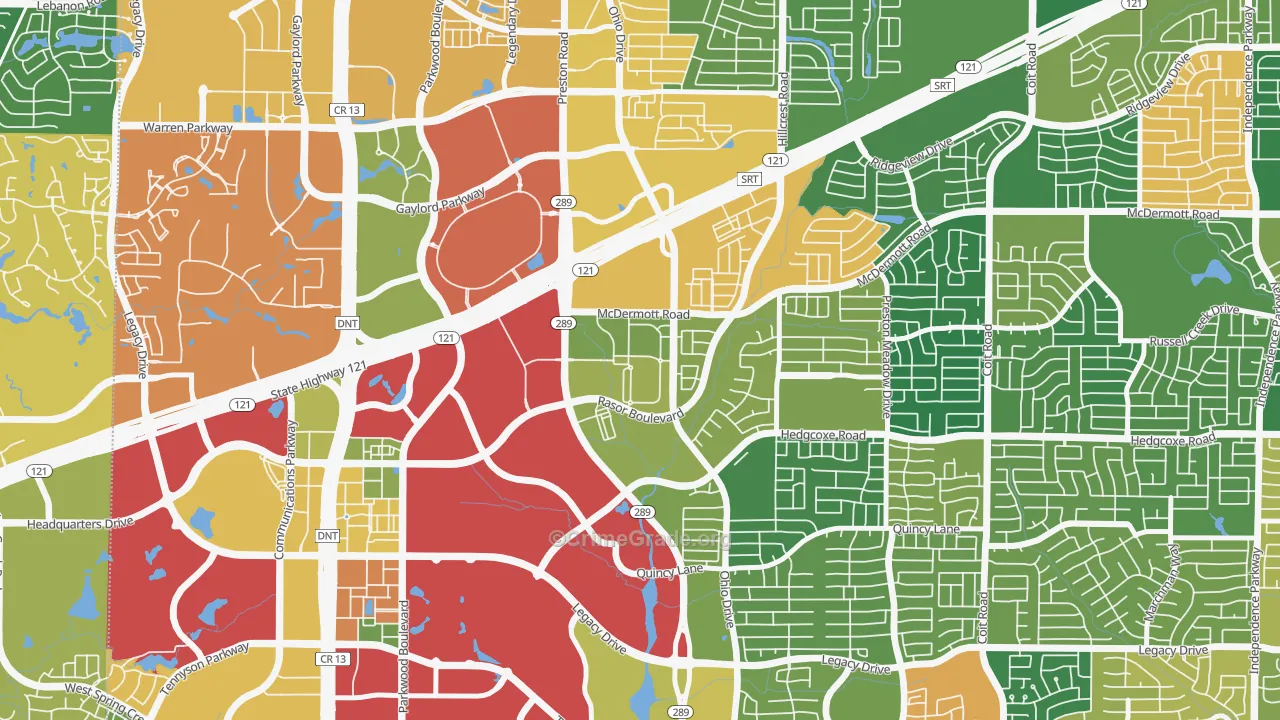 The Canal on Preston, Plano, TX Map of Burglary Rates