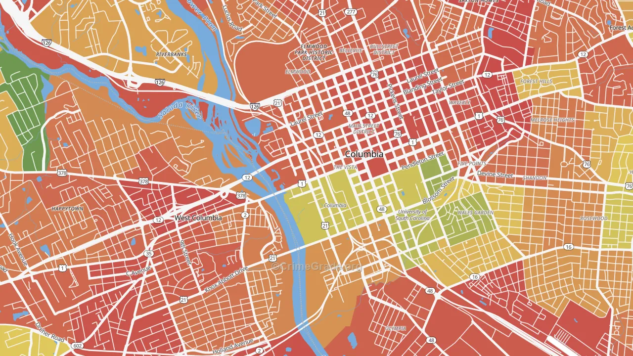 The Congaree Vista, Columbia, SC Map of Burglary Rates
