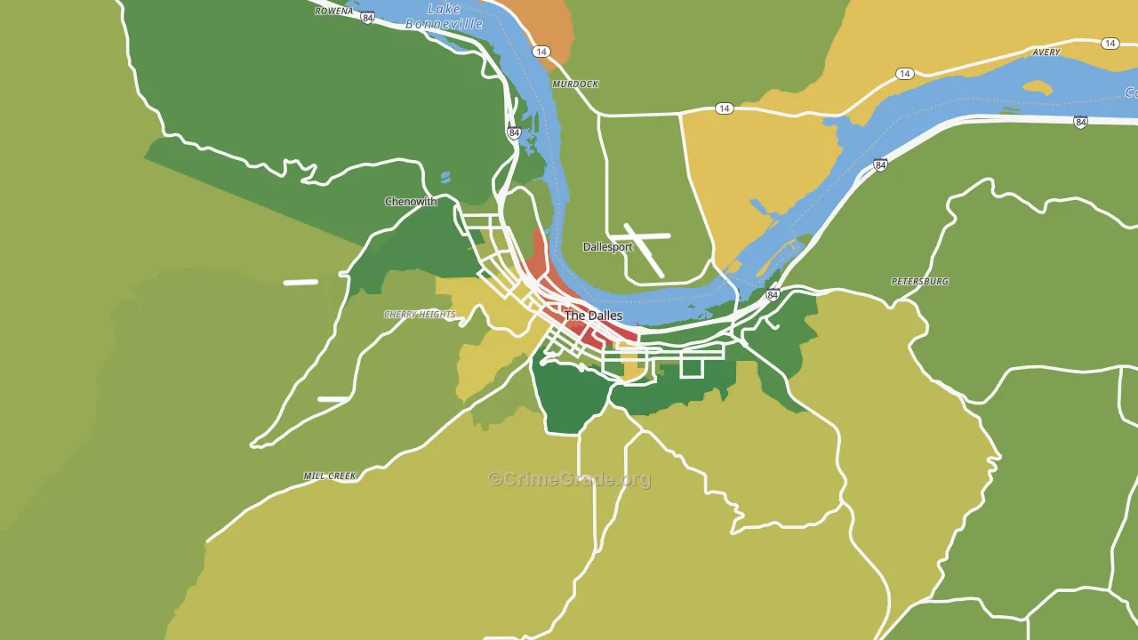 The Dalles, OR Map of Burglary Rates