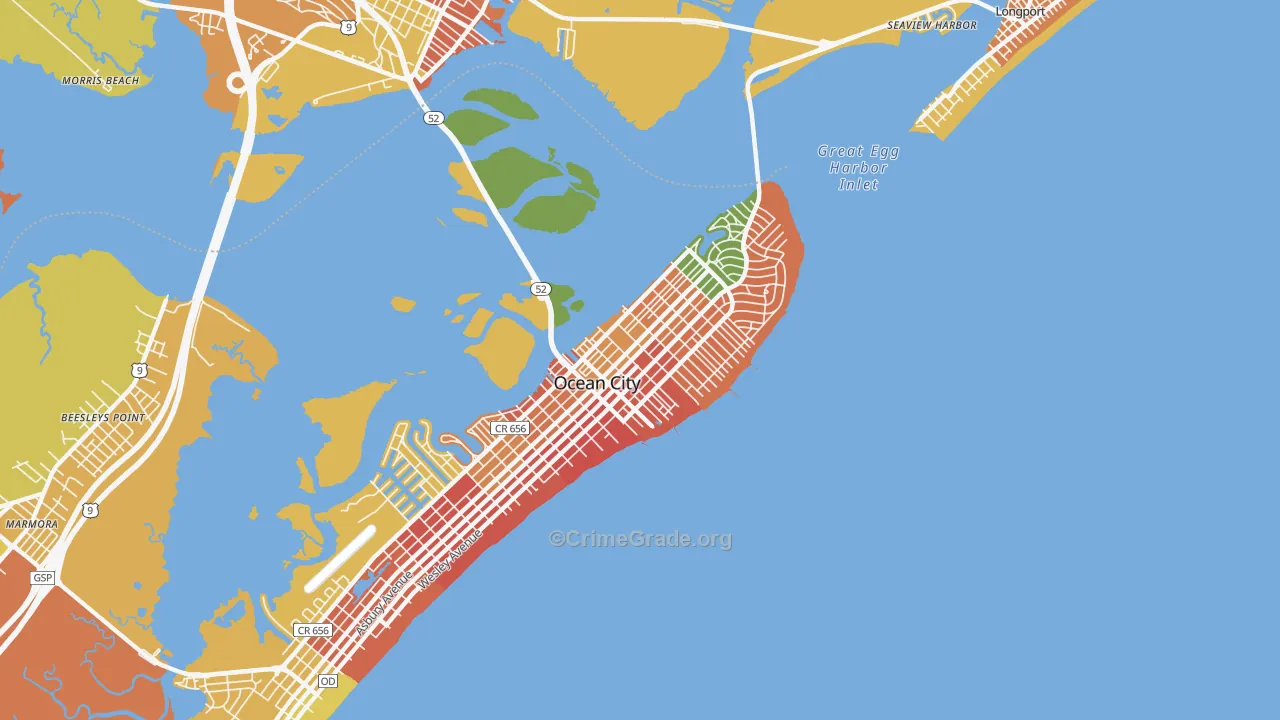 The Gardens, Ocean City, NJ Map of Burglary Rates