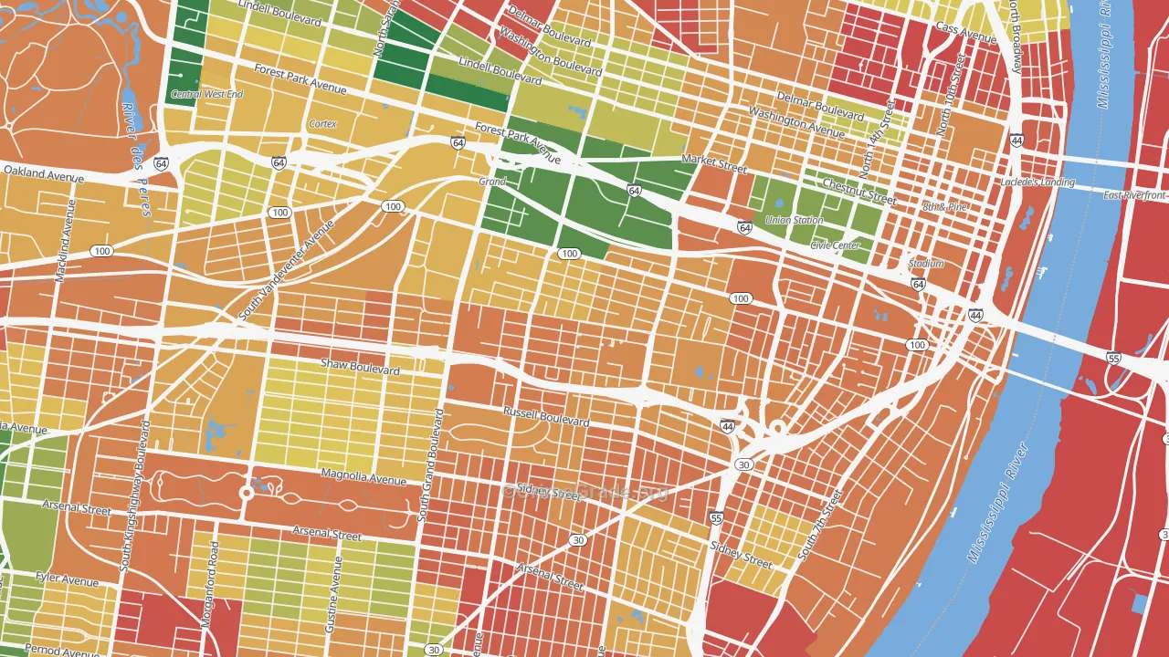 The Gate District, St. Louis, MO Map of Burglary Rates