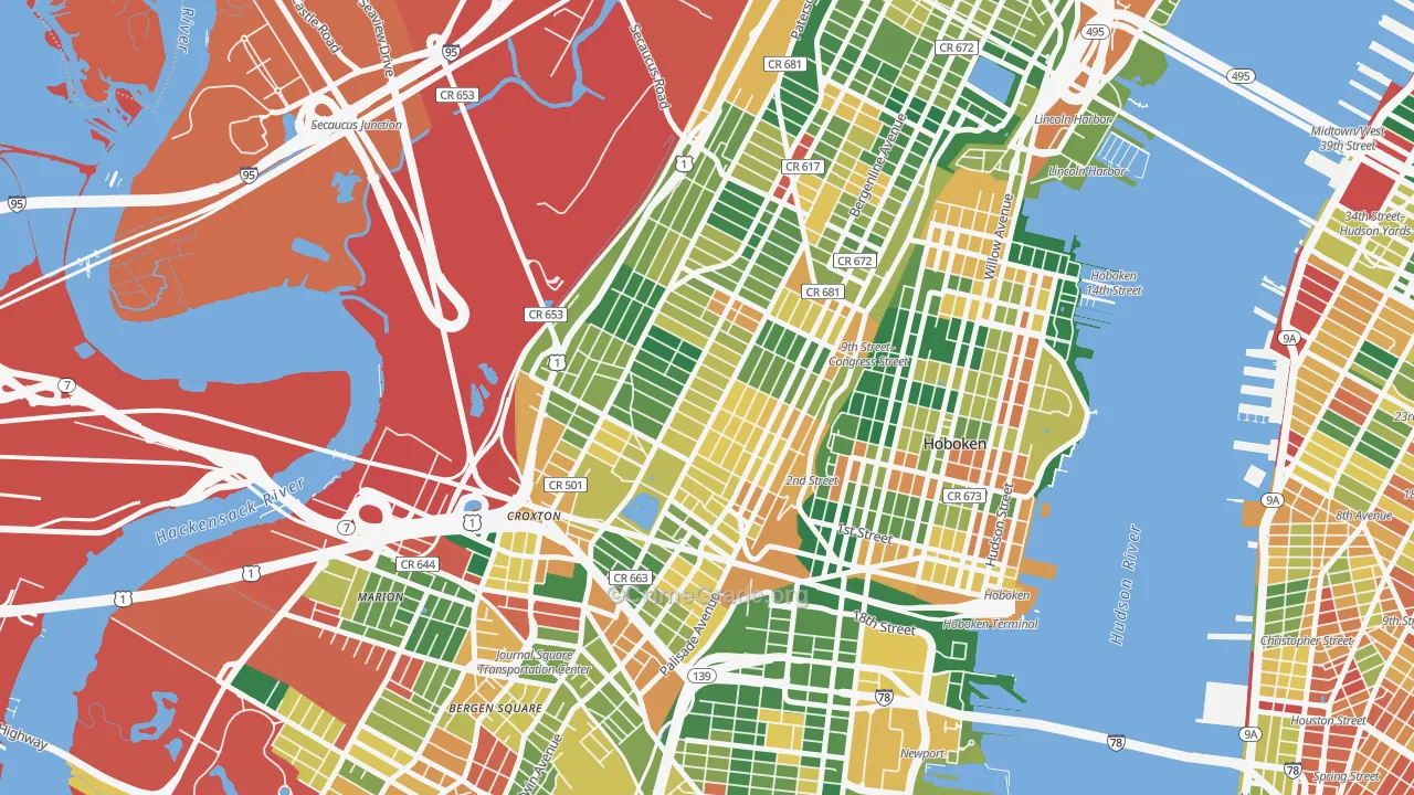 The Heights, Jersey City, NJ Map of Burglary Rates