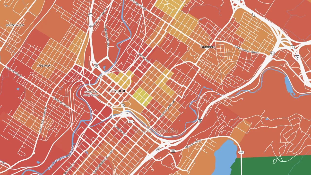 The Hill Section, Scranton, PA Map of Burglary Rates