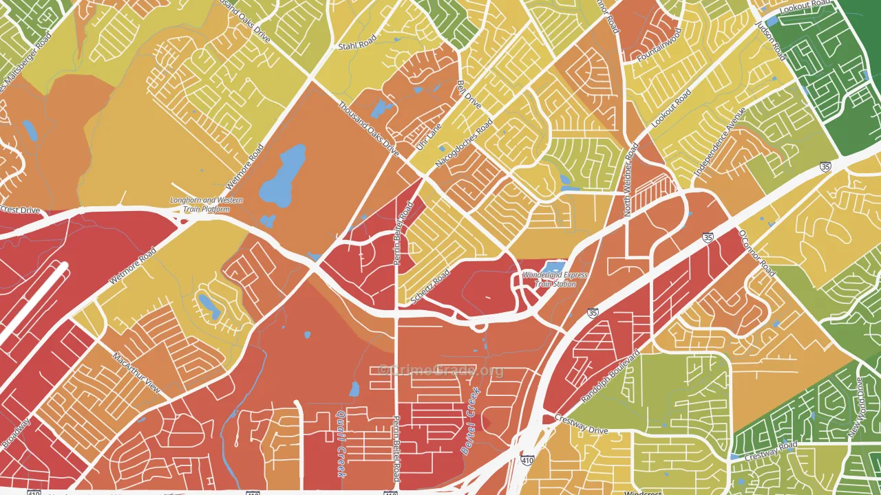 The Hills of Park North, San Antonio, TX Map of Burglary Rates