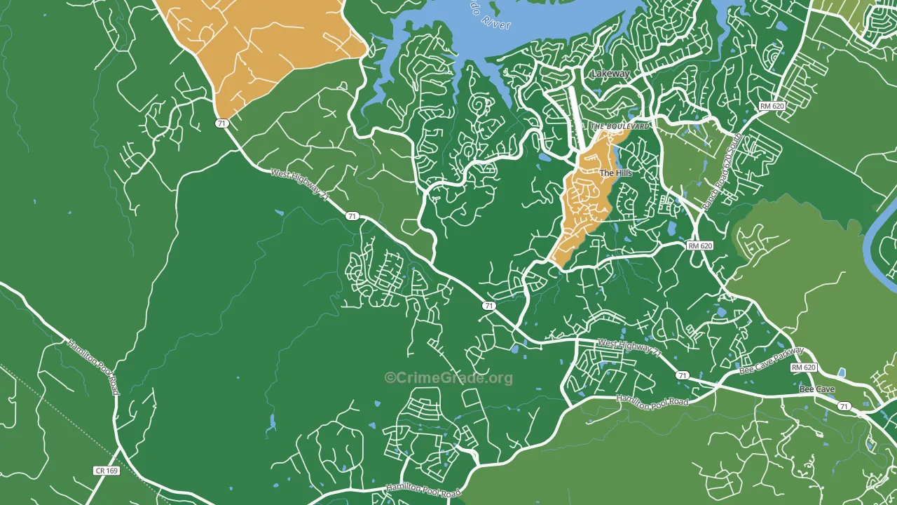 The Hills, TX Map of Burglary Rates