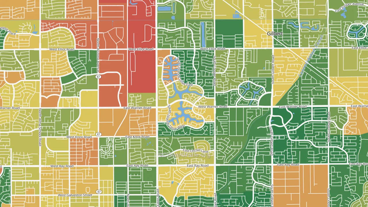 The Islands, Gilbert, AZ Map of Burglary Rates