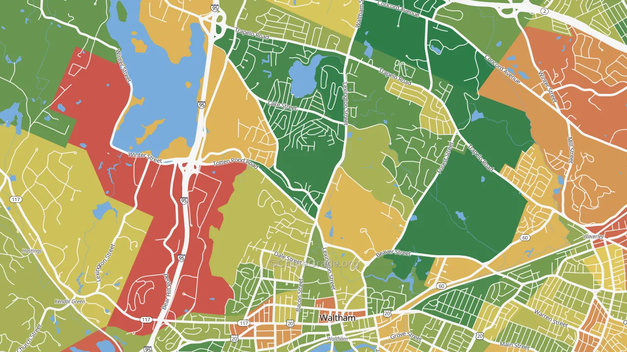 The Lanes, Waltham, MA Map of Burglary Rates