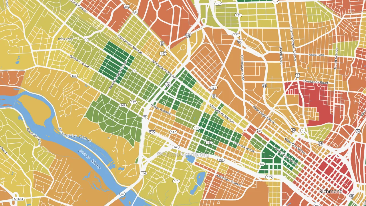 The Museum District, Richmond, VA Map of Burglary Rates