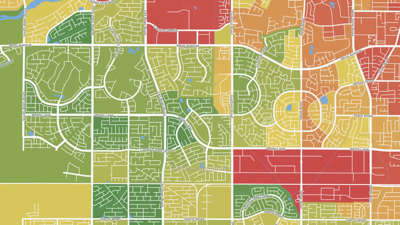 The Oaks, Bakersfield, CA Map of Burglary Rates