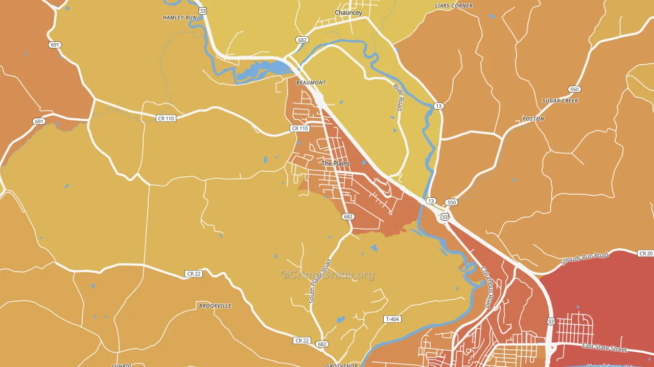 The Plains, OH Map of Burglary Rates