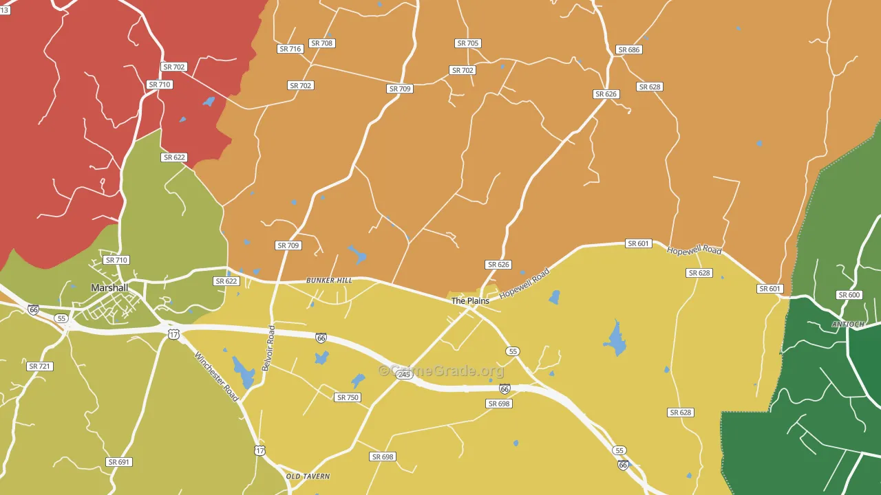 The Plains, VA Map of Burglary Rates