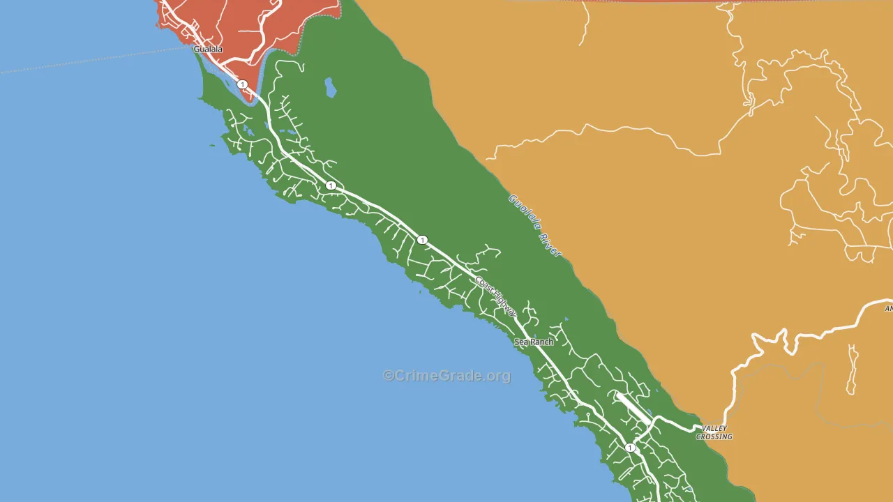 The Sea Ranch, CA Map of Burglary Rates