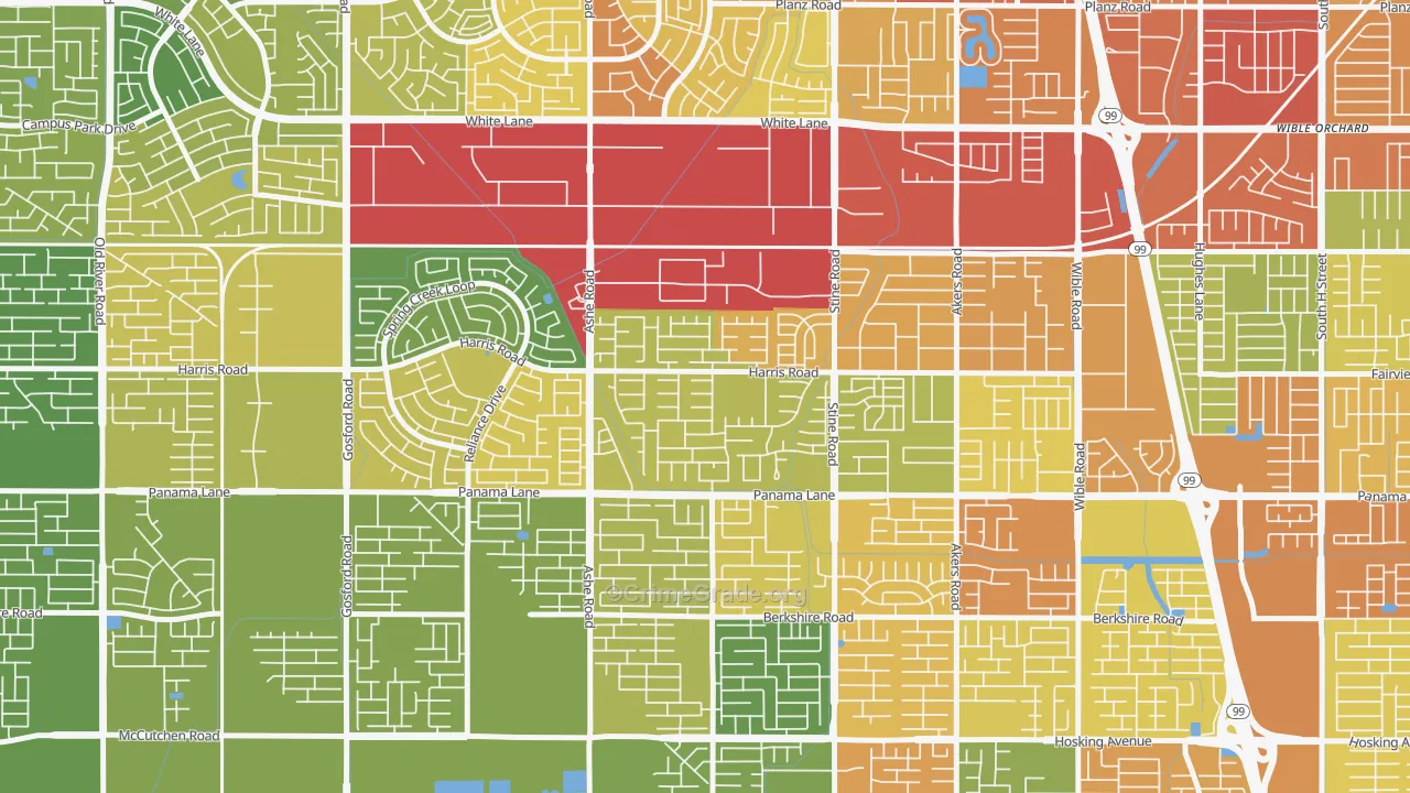 The Seasons, Bakersfield, CA Map of Burglary Rates