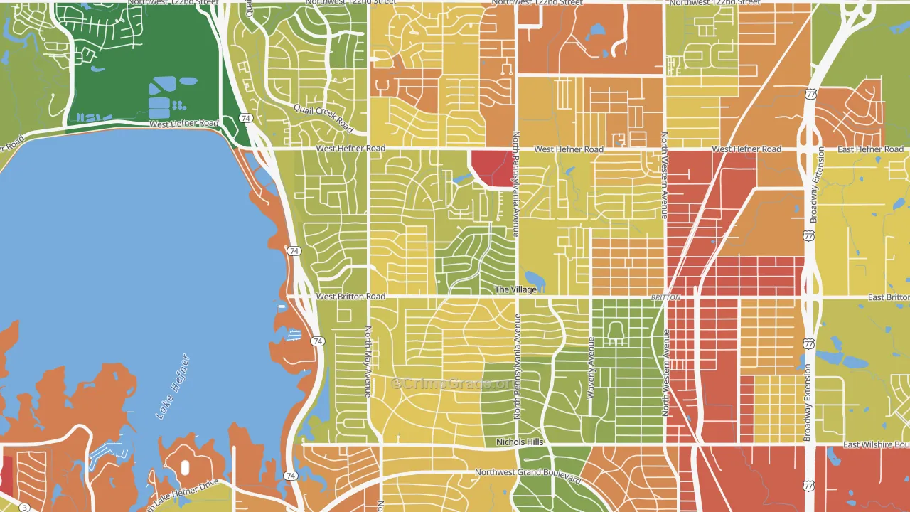 The Village, OK Map of Burglary Rates