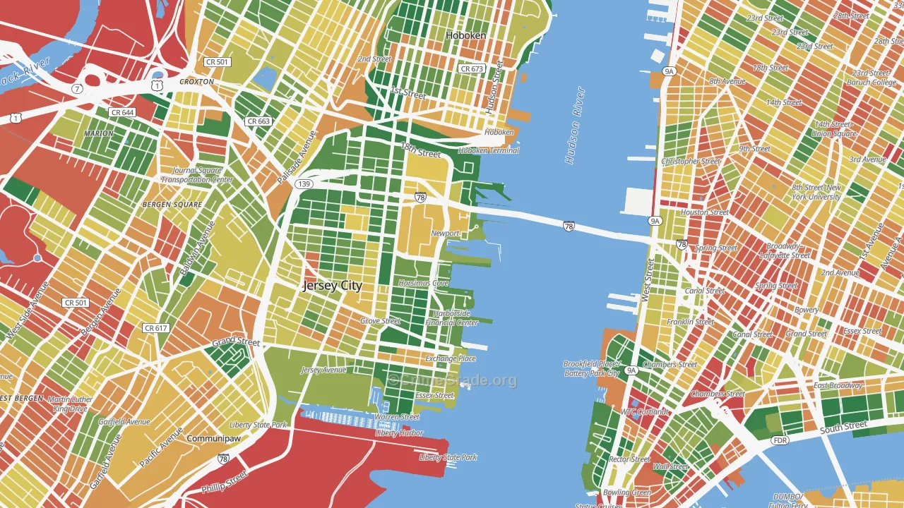 The Waterfront, Jersey City, NJ Map of Burglary Rates