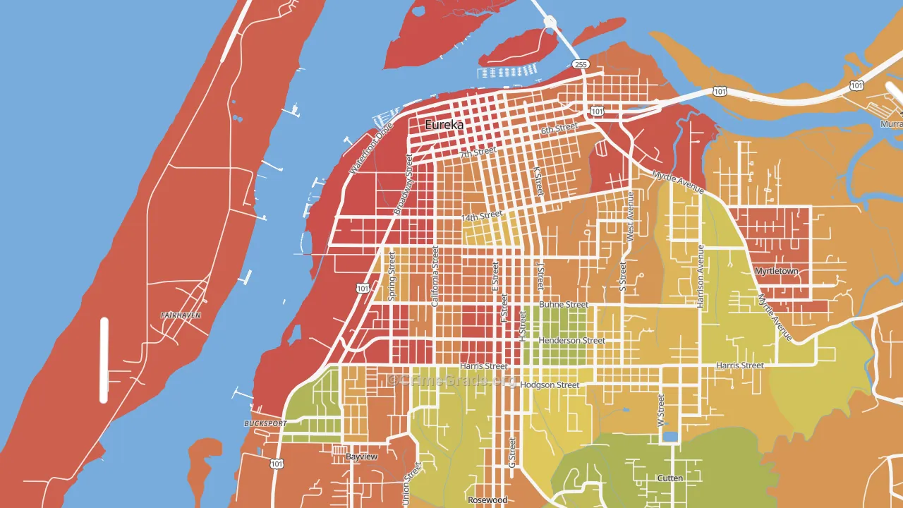 The West Side, Eureka, CA Map of Burglary Rates
