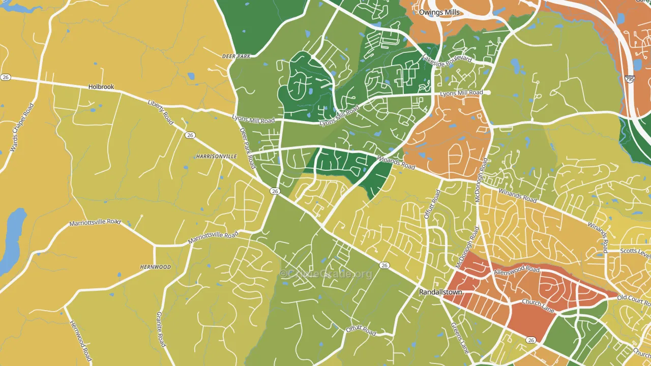 The Woodlands, Randallstown, MD Map of Burglary Rates